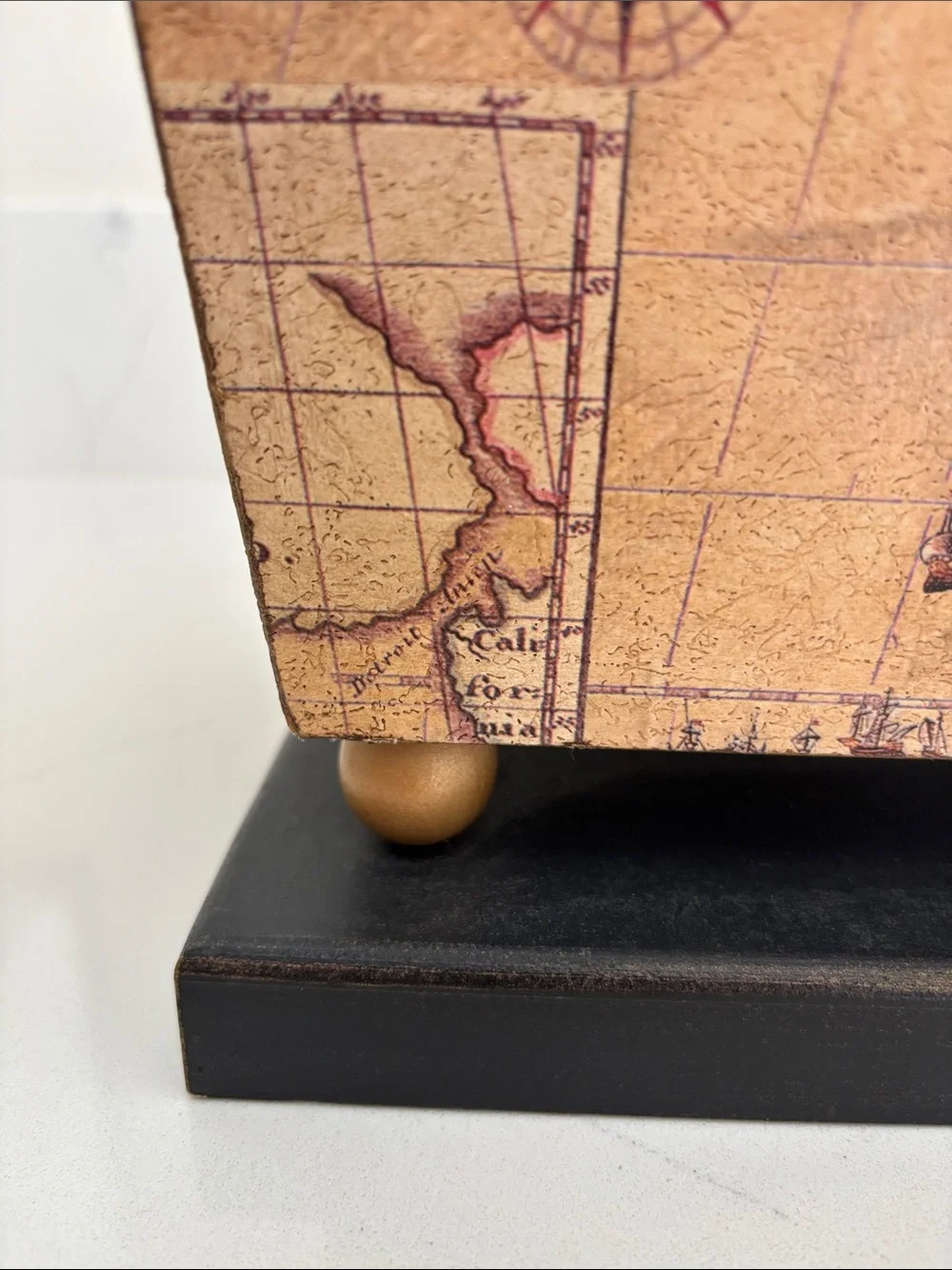 Wooden Vintage  Map Storage Box - Beige Brown
